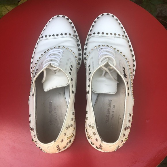 Rare Zadig & Voltaire "Youth Clous" Derby White Studded Formal Shoes Size 36 - Picture 2 of 10